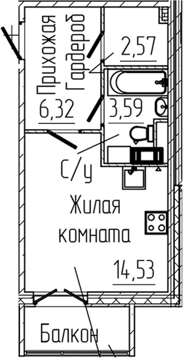 Квартира студия 27.94 м², 5/8 эт., ЖК «SERTOLOVO PARK»